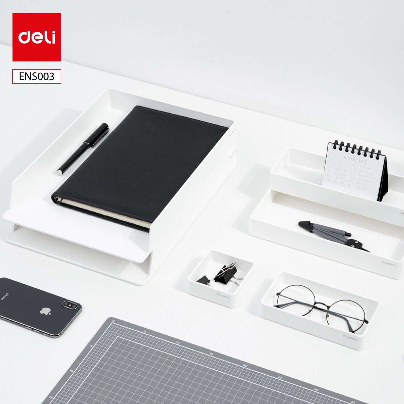 ديلي مجموعة قرطاسية عدة مكتب - مجموعة من 13 قطعة - أبيض - ENS003