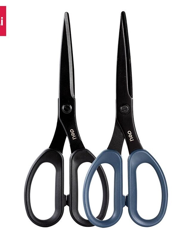 ديلي مقص معدن أسود - مقبض بلاستيك - 21 سم - أسود أزرق - EZ501