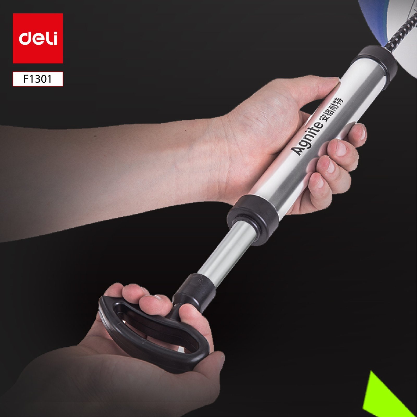 ديلي منفاخ هواء يدوي محمول - ألمنيوم - أسود + فضي - F1301