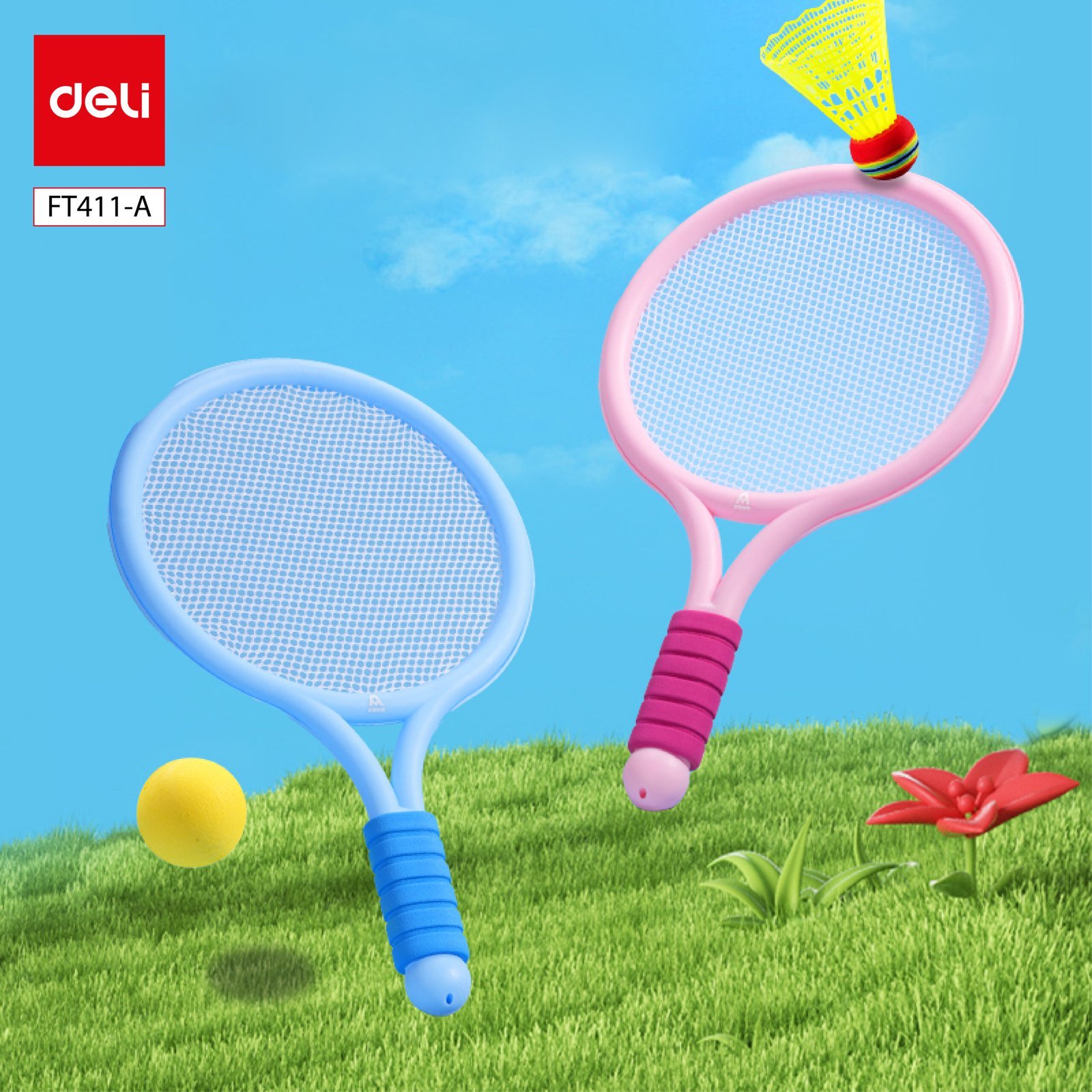 ديلي مضرب تنس الريشة للأطفال - بلاستيك - 470*240*50 مم - أزرق، زهر - FT411-A
