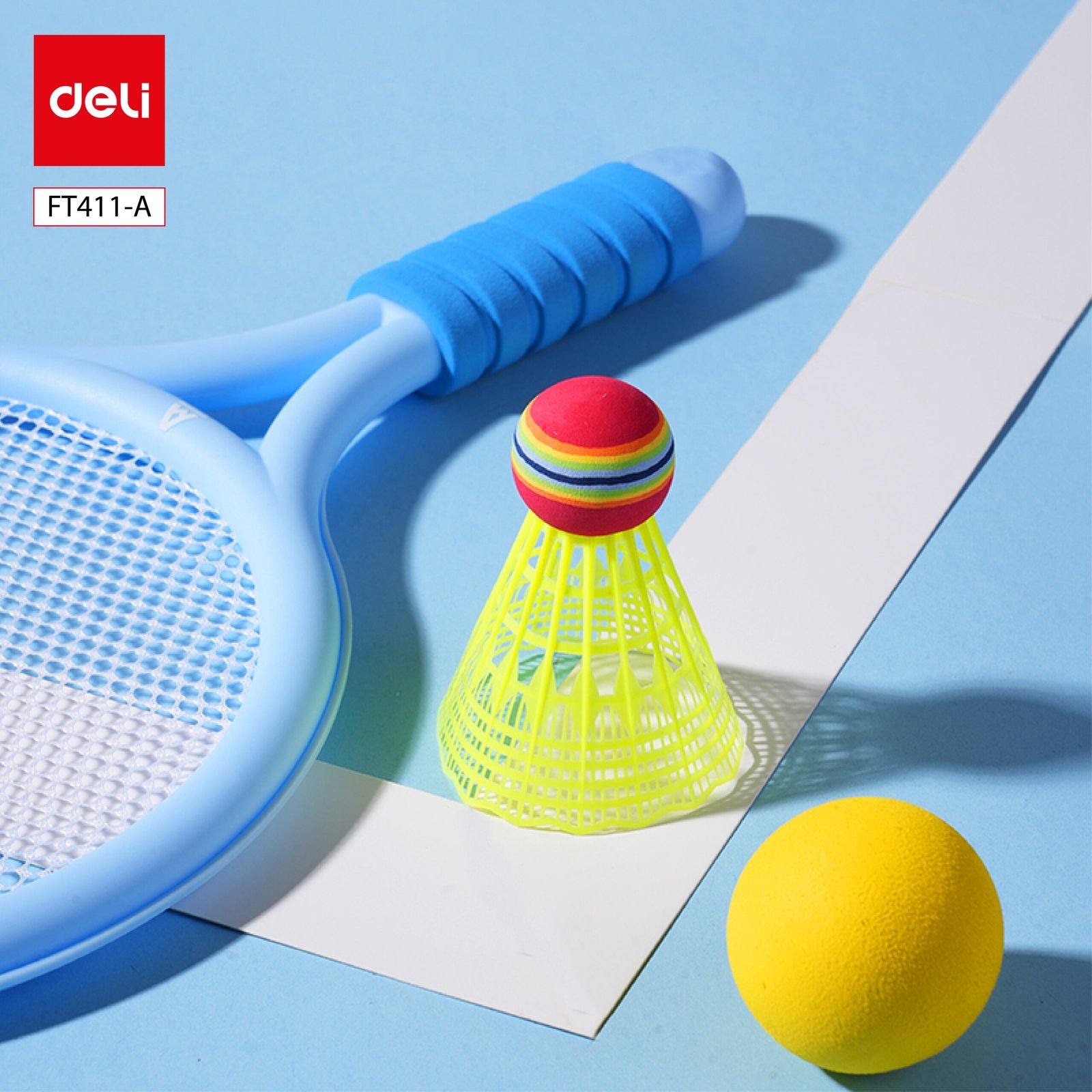 ديلي مضرب تنس الريشة للأطفال - بلاستيك - 470*240*50 مم - أزرق، زهر - FT411-A