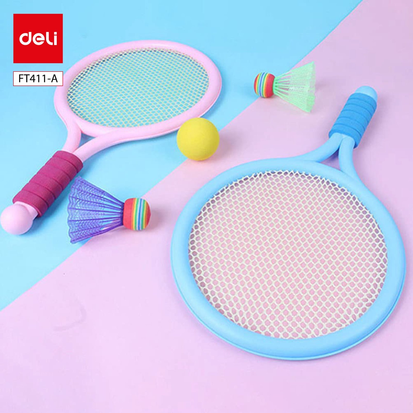ديلي مضرب تنس الريشة للأطفال - بلاستيك - 470*240*50 مم - أزرق، زهر - FT411-A