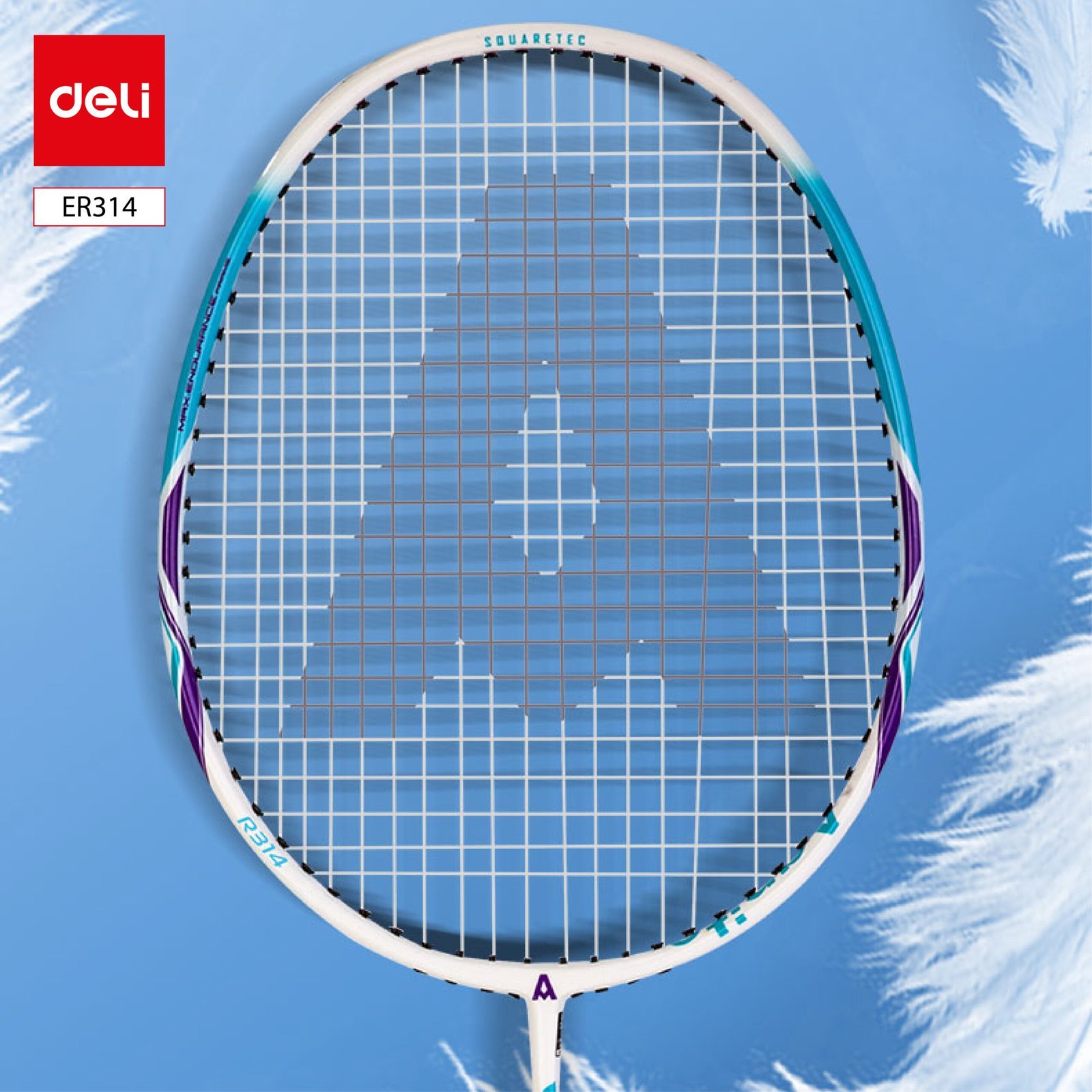ديلي مضرب تنس الريشة - مجموعة 2 مضرب مع ملحقات - الألمنيوم + الكربون - الطول: 680 ملم - أزرق أبيض + زهر أبيض - ER314