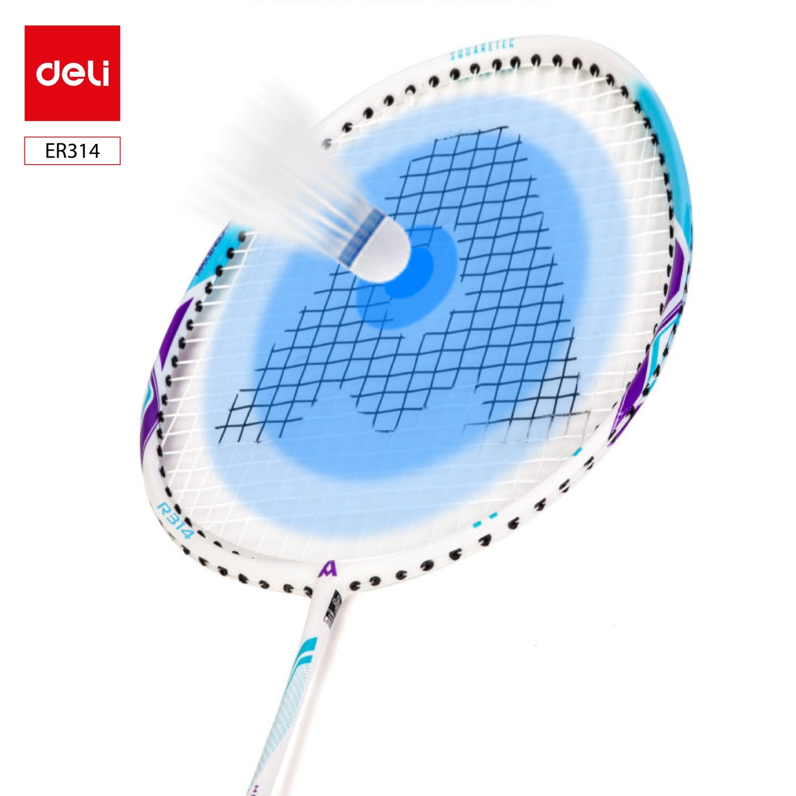 ديلي مضرب تنس الريشة - مجموعة 2 مضرب مع ملحقات - الألمنيوم + الكربون - الطول: 680 ملم - أزرق أبيض + زهر أبيض - ER314