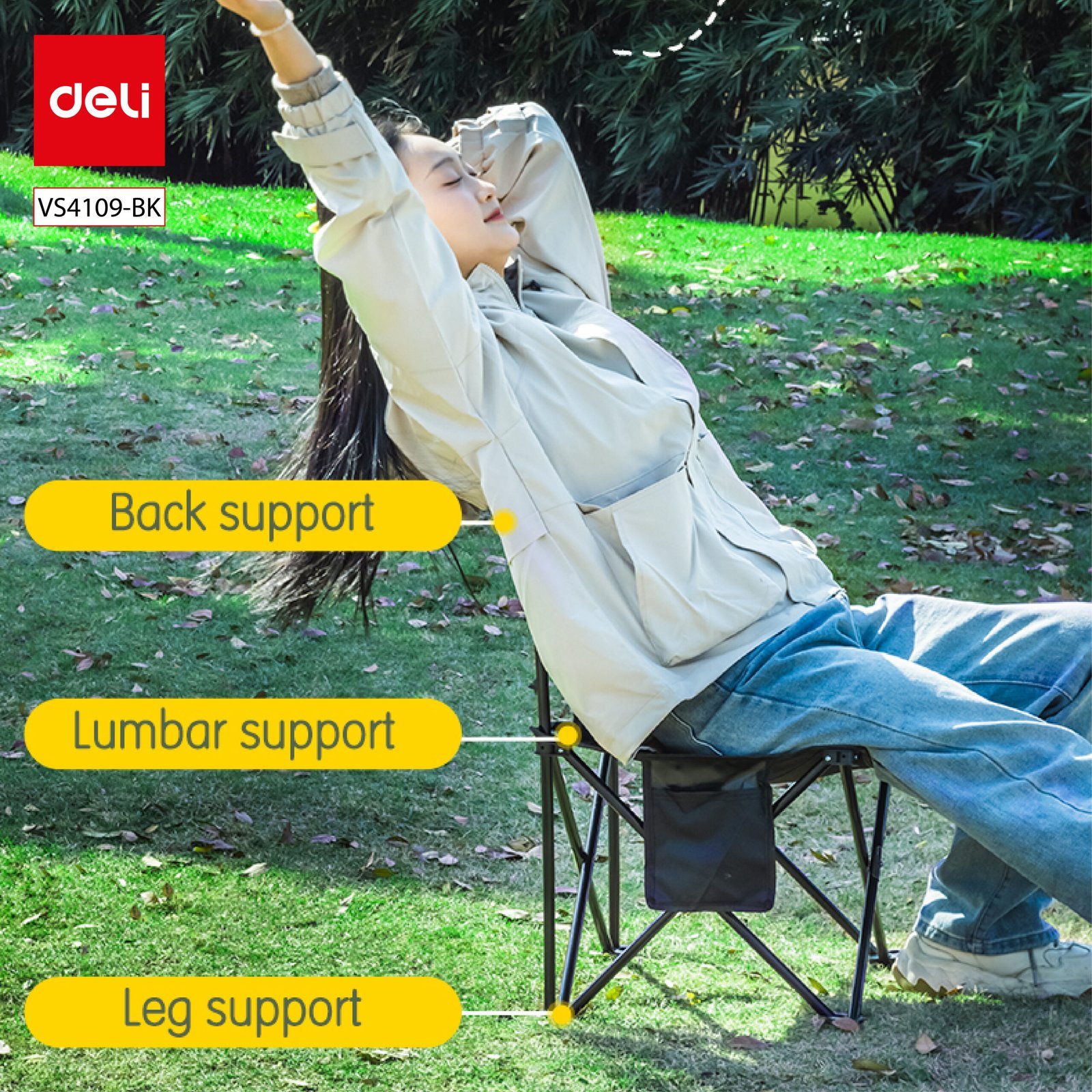 VS4109-BK (1) ديلي كرسي تخييم قابل للطي - حجم : 65*39*39 (سم) - أسود - VS4109-BK