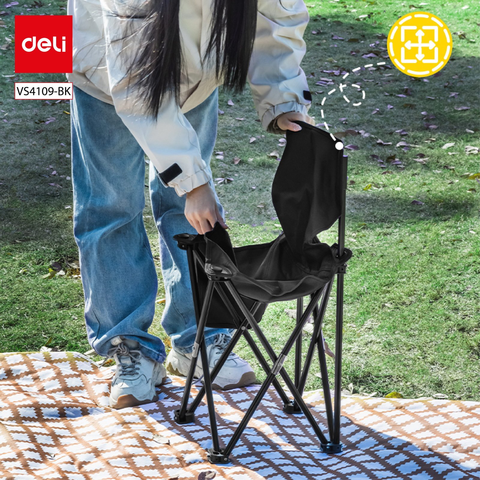 VS4109-BK (6) ديلي كرسي تخييم قابل للطي - حجم : 65*39*39 (سم) - أسود - VS4109-BK