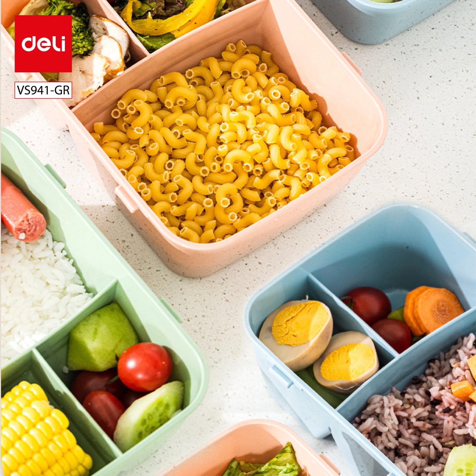 ديلي حافظة طعام بلاستيك - 19.5*14*7.2 سم - وردي/أزرق/أخضر - VS941