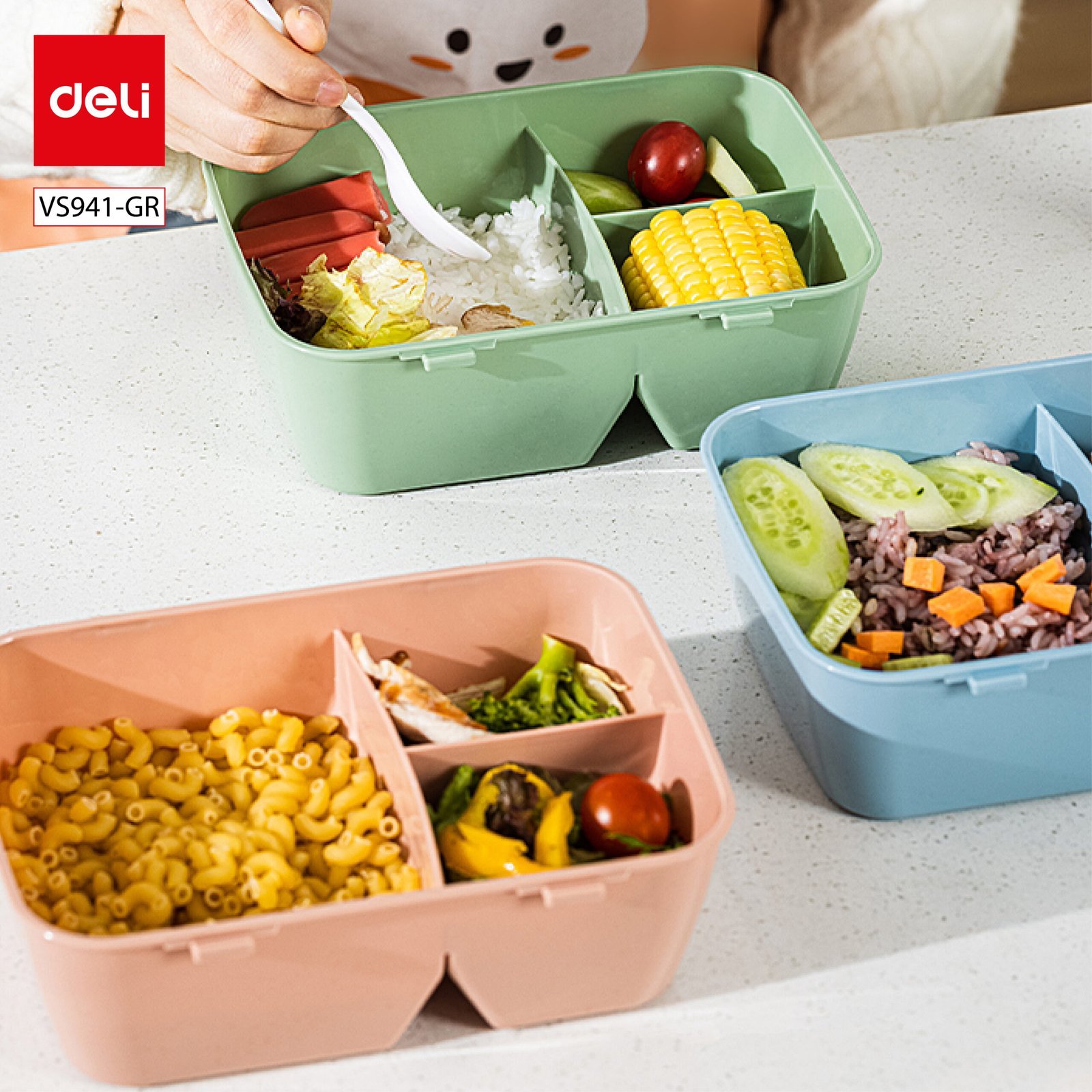 ديلي حافظة طعام بلاستيك - 19.5*14*7.2 سم - وردي/أزرق/أخضر - VS941