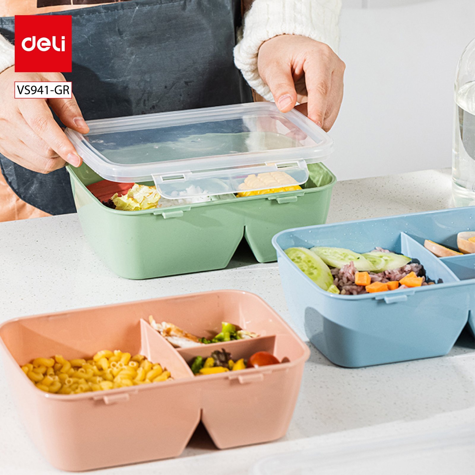 ديلي حافظة طعام بلاستيك - 19.5*14*7.2 سم - وردي/أزرق/أخضر - VS941