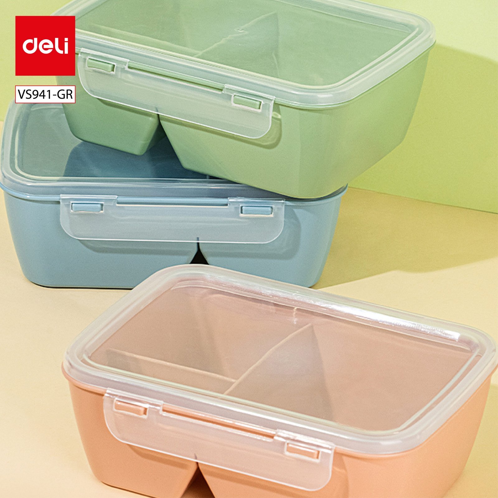 ديلي حافظة طعام بلاستيك - 19.5*14*7.2 سم - وردي/أزرق/أخضر - VS941