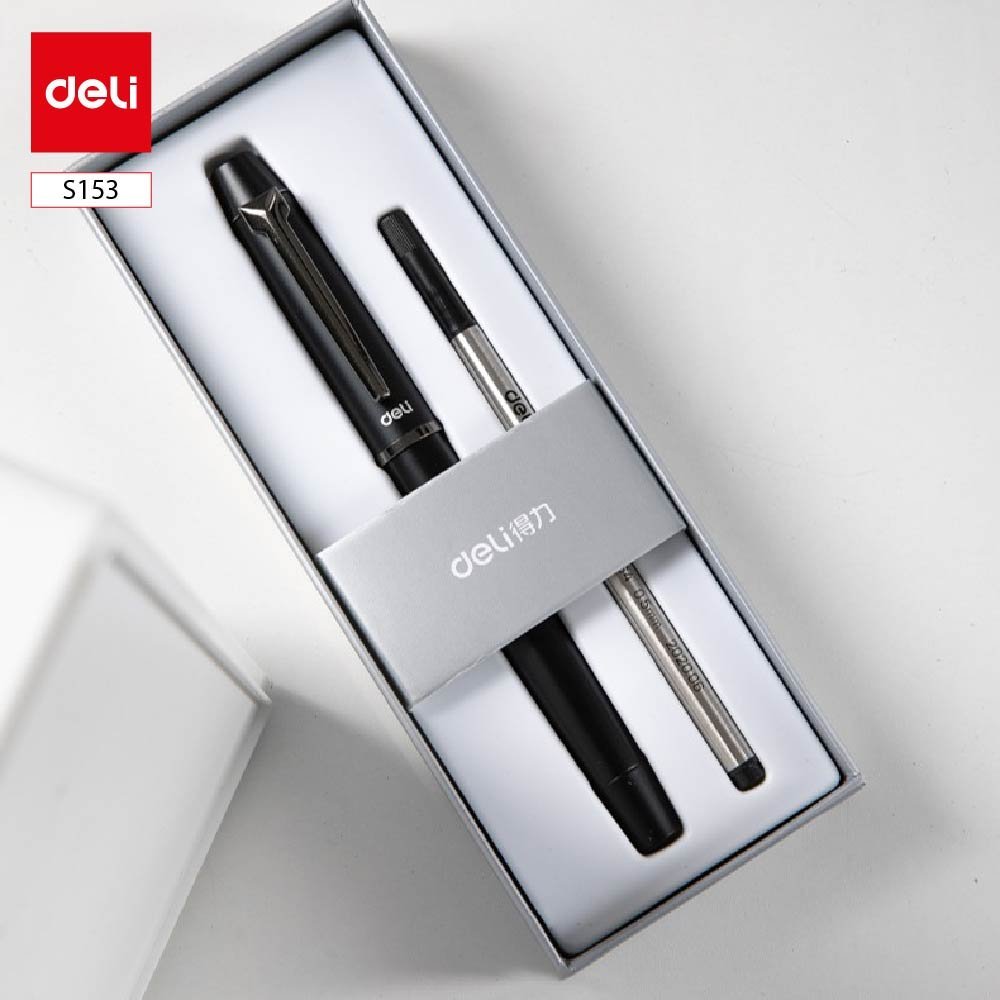 ديلي قلم حبر جل 0.5 مم - أسود - بدن غامق علاقة معدن مع علبة هدية - S153
