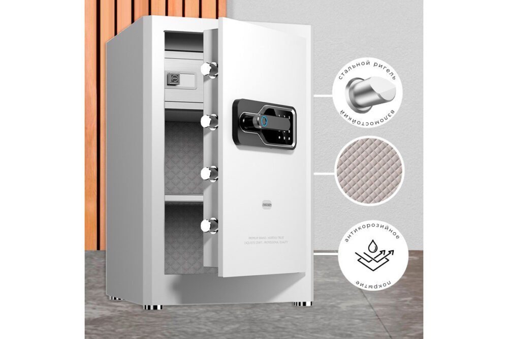 ديلي خزنة معدنية - حماية (أرقام + مفتاح+بصمة) - 27.5 كغ - 60*38*36 سم - أبيض - AE131