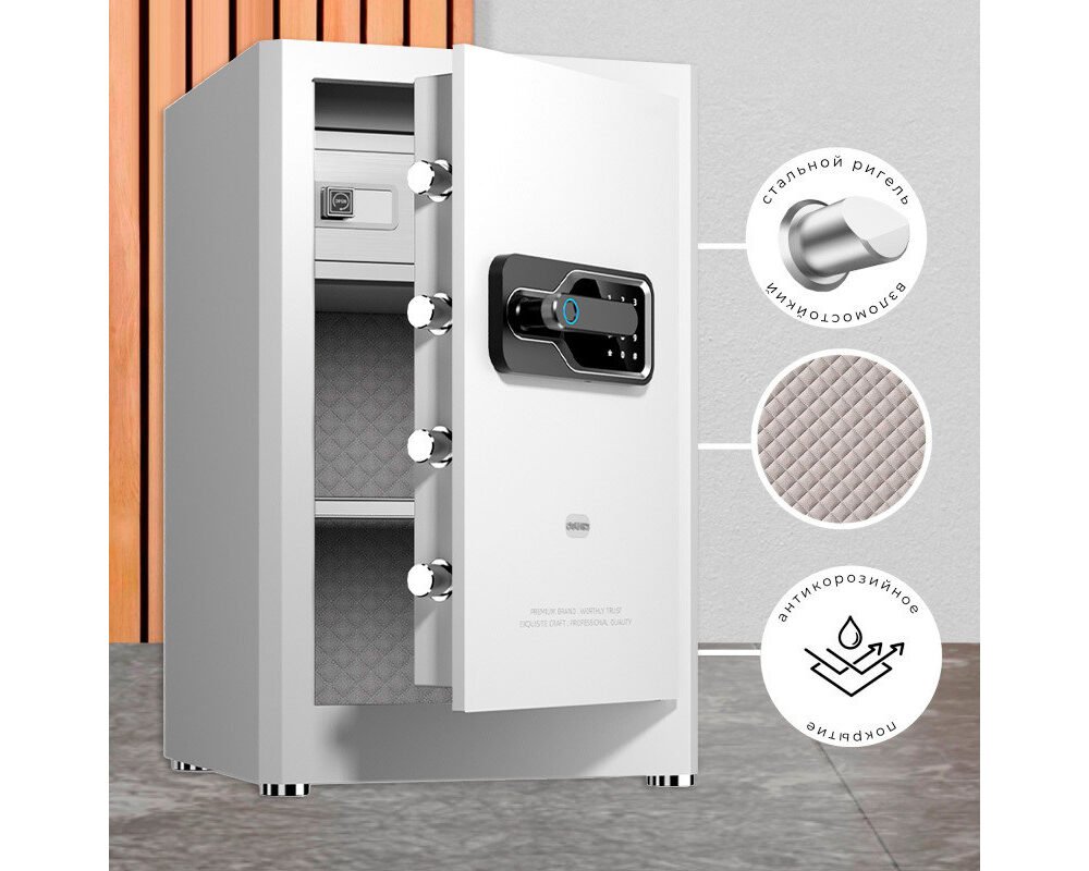 ديلي خزنة معدنية - حماية (أرقام + مفتاح+بصمة) - 27.5 كغ - 60*38*36 سم - أبيض - AE131