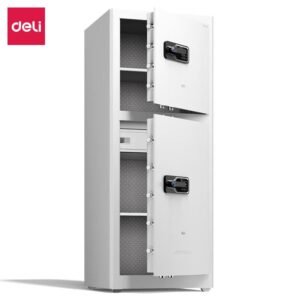 ديلي خزنة معدنية - حماية (أرقام + مفتاح+بصمة) - 93.5 كغ - 150*56*59 سم - أبيض/أسود - AE138