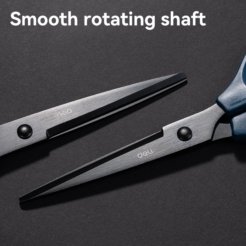 deli-e0603s-scissors03 ديلي مقص معدن - مقبض بلاستيك مضغوط - 17 سم - بدن أسود - أسود،أزرق - E0603S