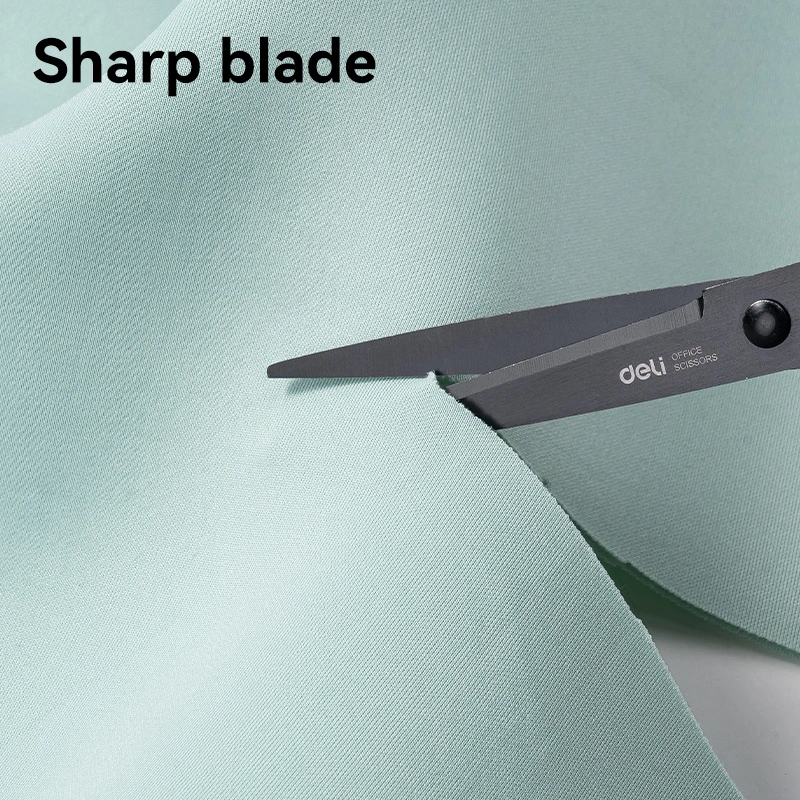 deli-e0603s-scissors04 ديلي مقص معدن - مقبض بلاستيك مضغوط - 17 سم - بدن أسود - أسود،أزرق - E0603S