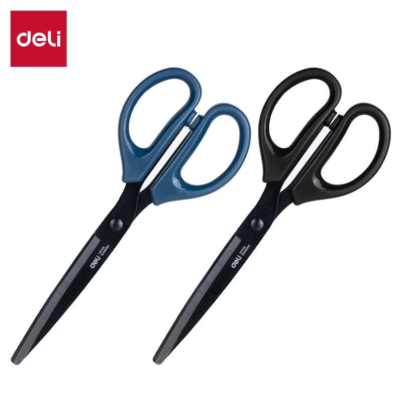 deli-e6009s-scissors02 ديلي مقص معدن - مقبض بلاستيك مضغوط - طول 18 سم - بدن أسود - أسود،أزرق - E6009S