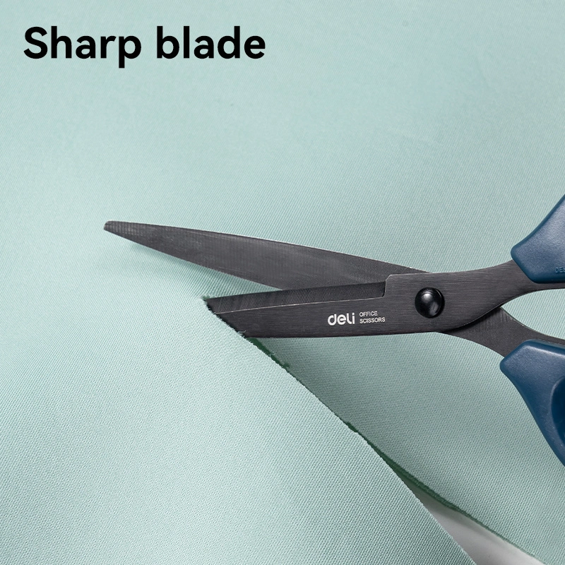 deli-e6009s-scissors04 ديلي مقص معدن - مقبض بلاستيك مضغوط - طول 18 سم - بدن أسود - أسود،أزرق - E6009S