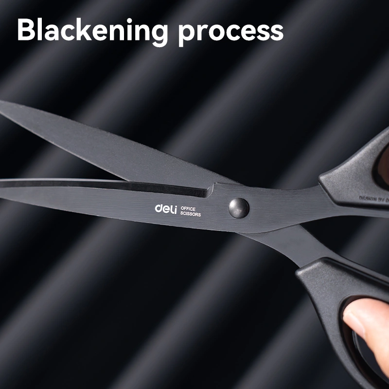 deli-e6009s-scissors05 ديلي مقص معدن - مقبض بلاستيك مضغوط - طول 18 سم - بدن أسود - أسود،أزرق - E6009S