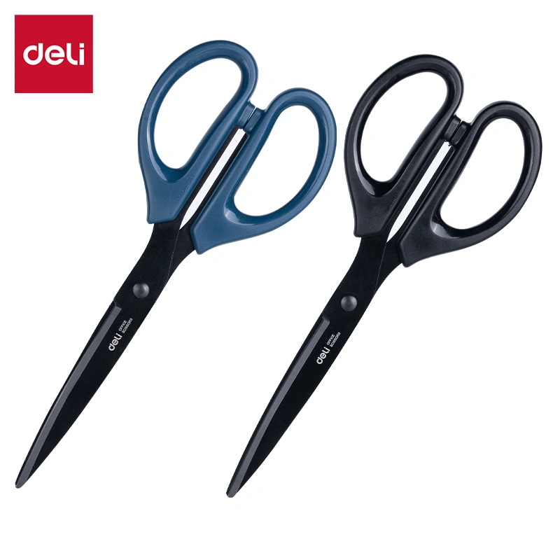 deli-e6010s-scissors02 ديلي مقص معدن - مقبض بلاستيك مضغوط - طول 21 سم - بدن أسود - أسود،أزرق - E6010S