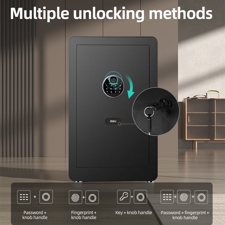 ديلي خزنة معدنية - حماية (أرقام + مفتاح + بصمة) - 9.5 كغ - 25*25*35 سم - أسود - ET630