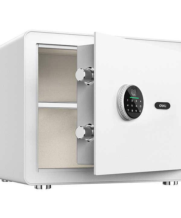 ديلي خزنة معدنية - حماية (أرقام + مفتاح + بصمة) - 9.5 كغ - 25*25*35 سم - أبيض - ET633