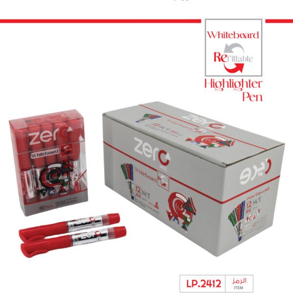 زيرو قلم سبورة بيضاء Refilleble أحمر - رأس نابض مشطوف - قابل للتبديل LP.2412