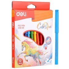 ديلي أقلام تلوين فلوماستر طويل رأس 1 مم - 12 لون EC10000