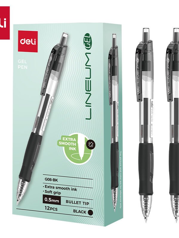 EG08-BK (1) ديلي قلم حبر جل كباس - بدن شفاف - قبضة مطاط - 0.5mm - أسود EG08-BK