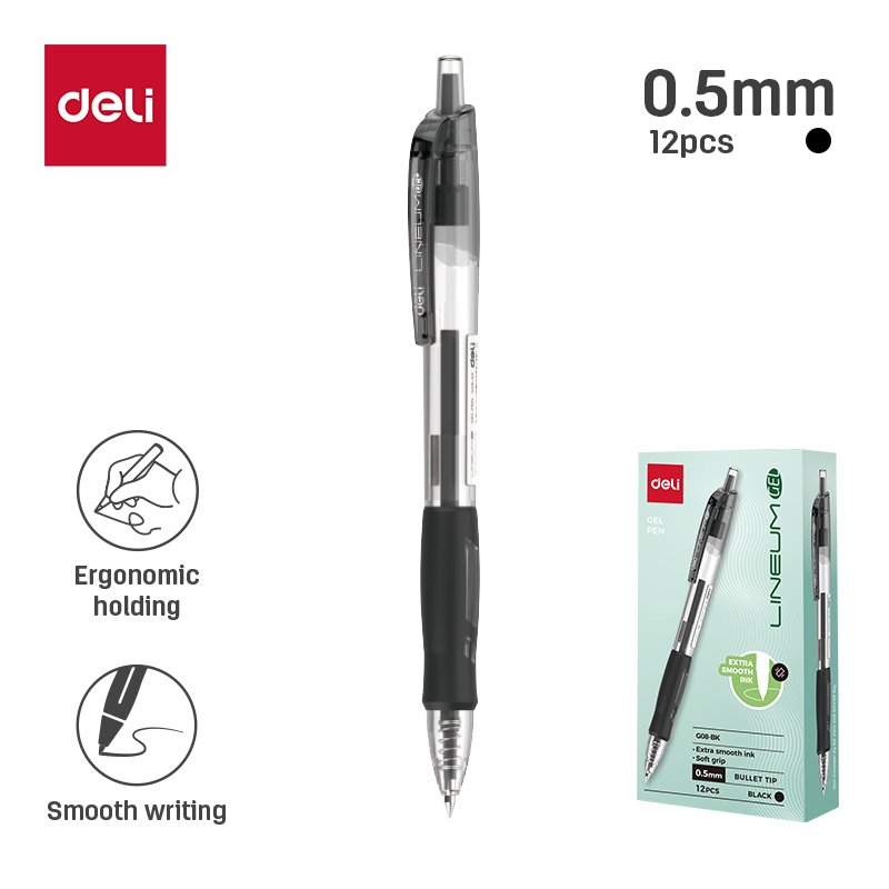 ديلي قلم حبر جل كباس - بدن شفاف - قبضة مطاط - 0.5mm - أسود EG08-BK