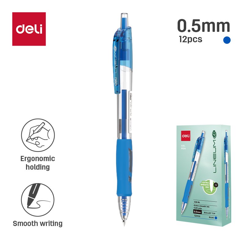 ديلي قلم حبر جل كباس - بدن شفاف - قبضة مطاط - 0.5mm - أزرق EG08-BL