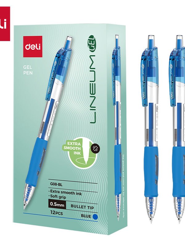 EG08-BL (5) ديلي قلم حبر جل كباس - بدن شفاف - قبضة مطاط - 0.5mm - أزرق EG08-BL
