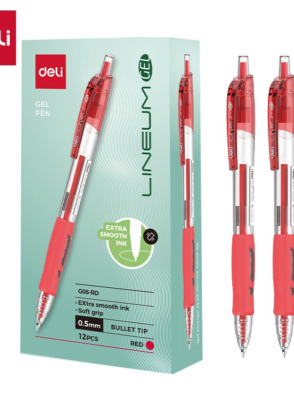 EG08-RD (2) ديلي قلم حبر جل كباس - بدن شفاف - قبضة مطاط - 0.5mm - أحمر EG08-RD