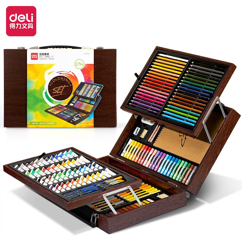 H09fd70828a88499db544c117052cd617J ديلي صندوق ألوان - أقلام تلوين مائي + عصارات تلوين مائي + أقلام تلوين خشبي + فرشاة + مزاجة + دفتر + ممحاة و مبراة - 179 قطعة - HM954