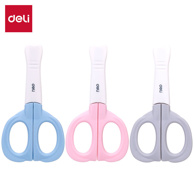 E6070 (3) ديلي مقص معدن مدرسي للأطفال - غطاء حماية - 12.5 سم - أحمر - 6070
