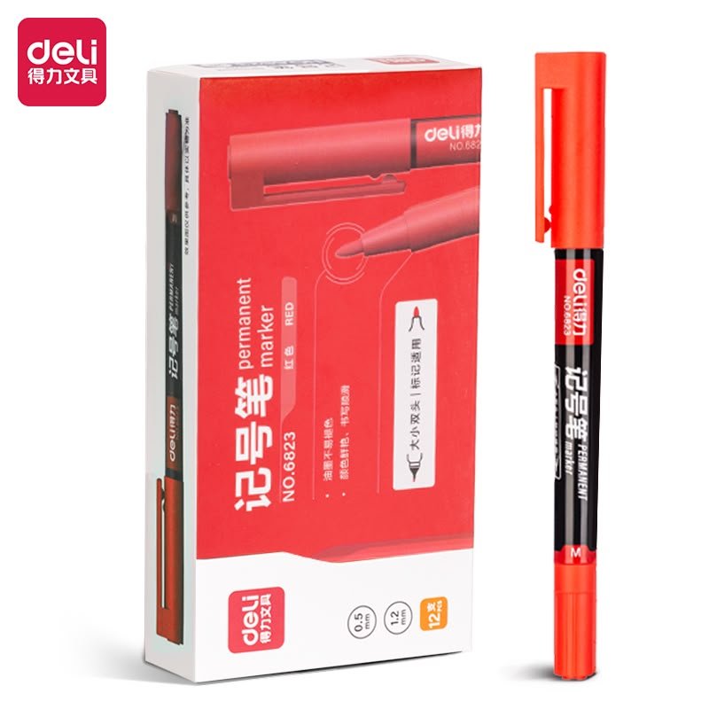 ديلي قلم تخطيط + قلم أسطح ملساء - طرفين 1.2mm / 0.5mm أحمر - 6823-RD