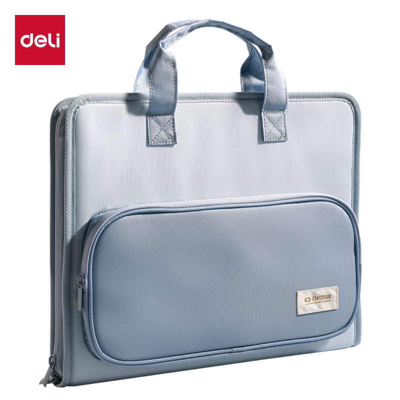 PM339 BLUE (6) ديلي حقيبة ملفات قماشية 7 أقسام - قياس A4 - رمادي / أزرق - PM339