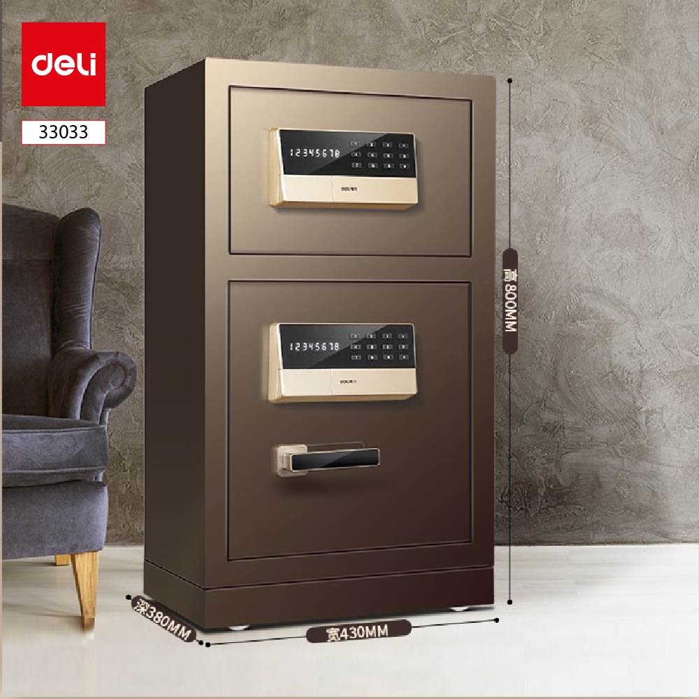 ديلي خزنة معدنية بابين - حماية (أرقام +2 مفتاح) - 46.5 كغ - 80*43*38 سم - برونز - E33033