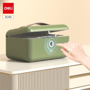 ديلي صندوق مجوهرات مبطن - حماية (بصمة-مفتاح) - 14*28*19 سم - أبيض/زيتي - AE200