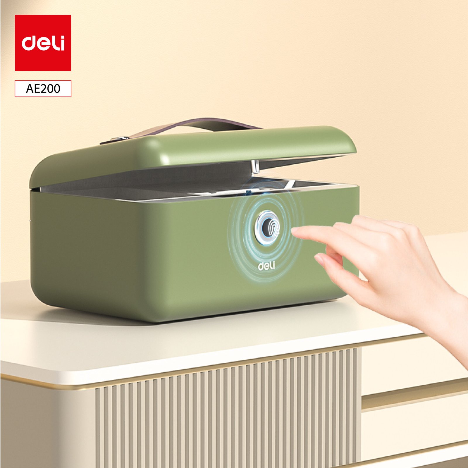 ديلي صندوق مجوهرات مبطن - حماية (بصمة-مفتاح) - 14*28*19 سم - أبيض/زيتي - AE200