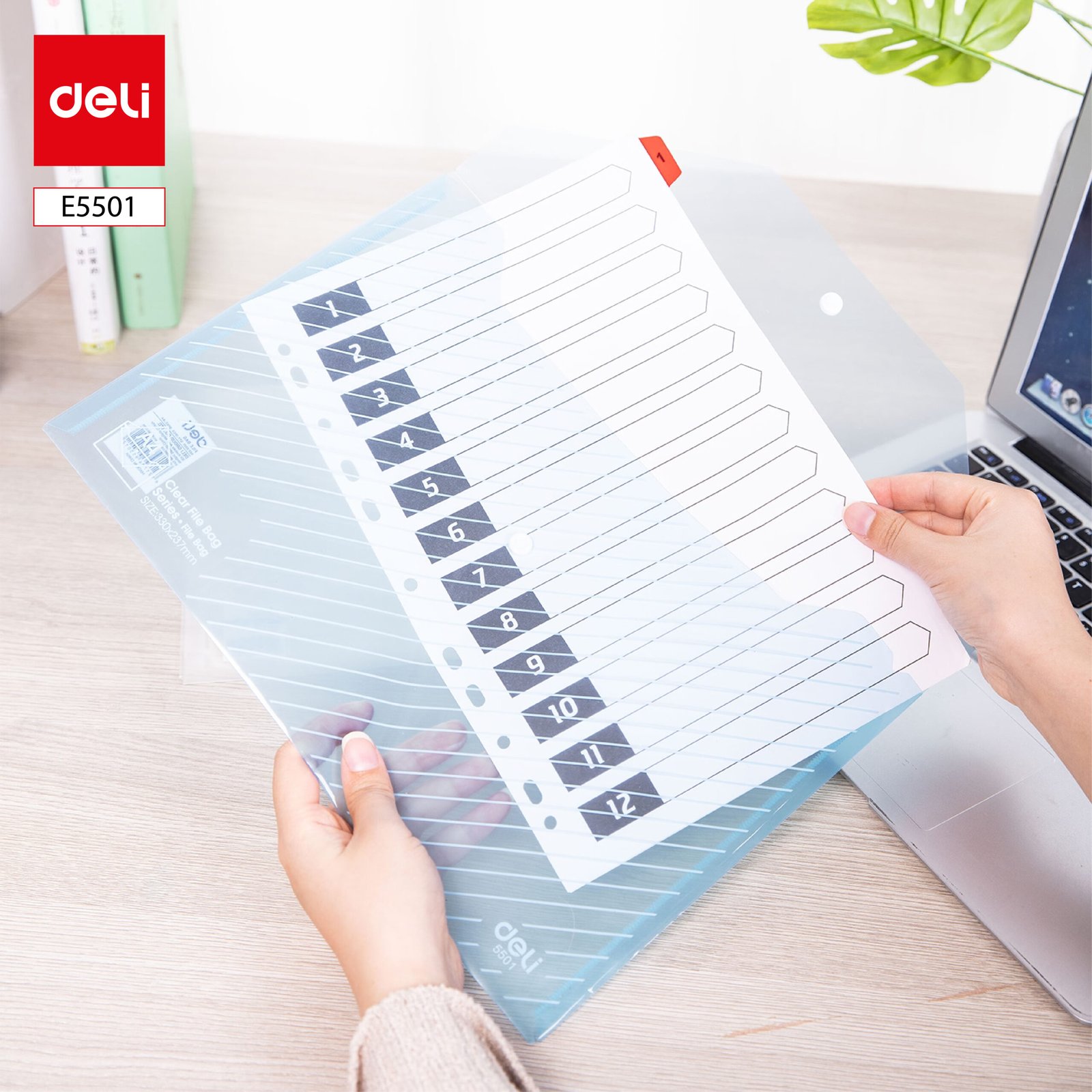 ديلي مصنف كبسة - قياس A4 - سماوي/ شفاف E5501