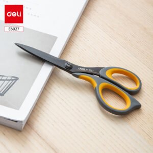 ديلي مقص معدن أسود - مقبض بلاستيك ومطاط لونين - 17.5 سم - رمادي وأصفر E6027