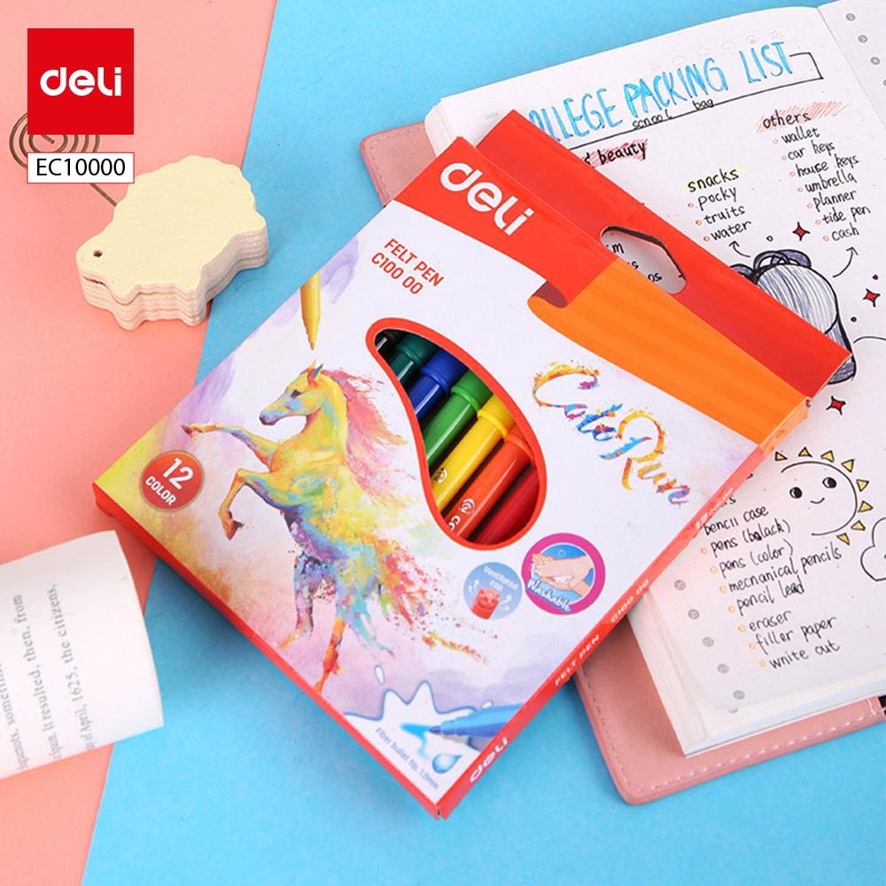 ديلي أقلام تلوين فلوماستر طويل رأس 1 مم - 12 لون EC10000