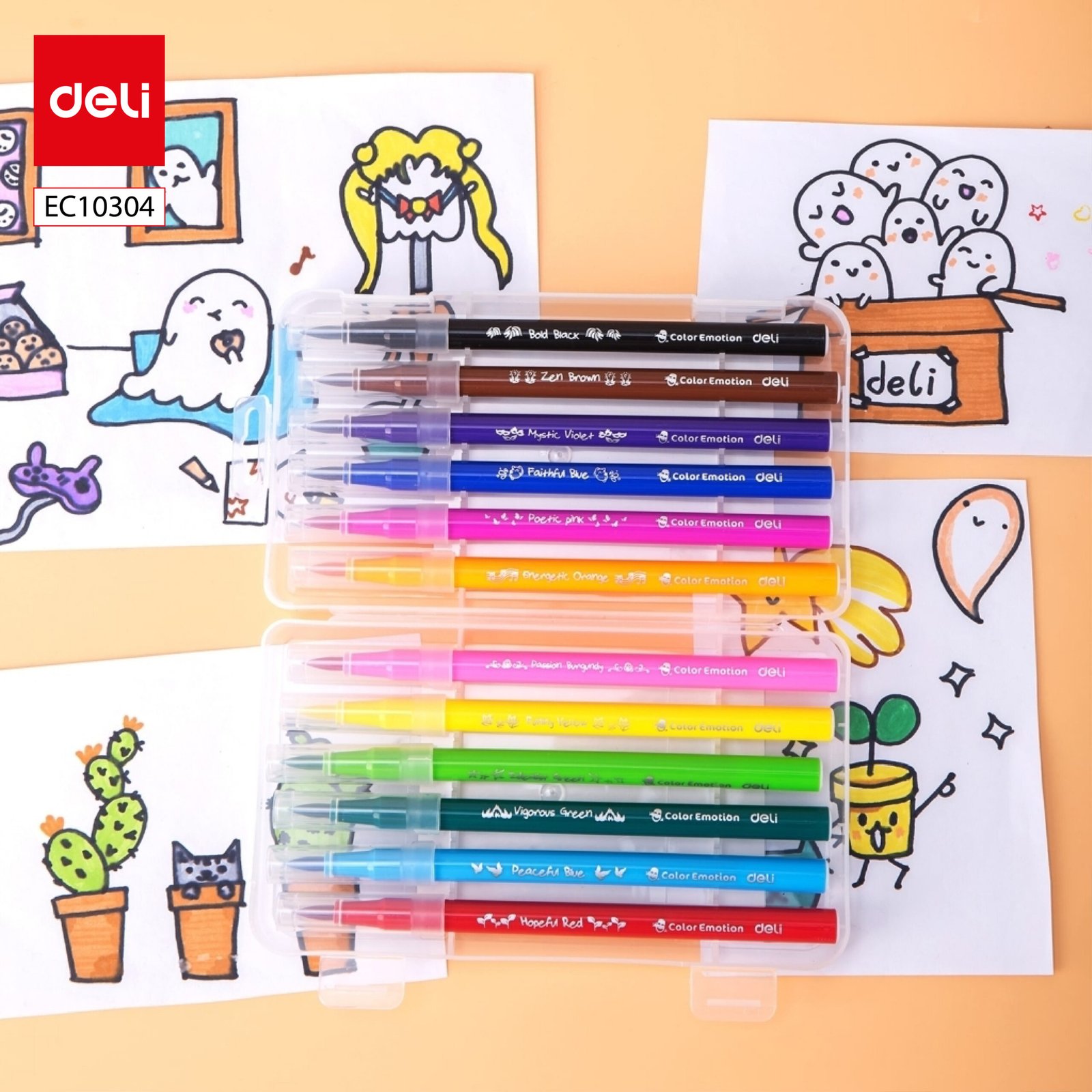 ديلي أقلام تلوين فلوماستر طويل - قياس2 مم - علبة ستاند شفاف - 12 لون EC10304