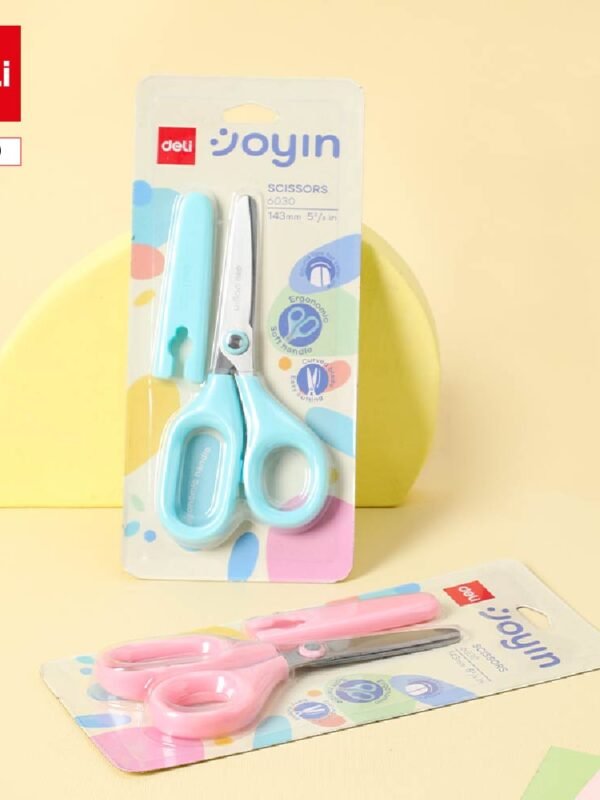 E6030-0 ديلي مقص معدن مدرسي للأطفال - 14 سم - أزرق/زهر - E6030