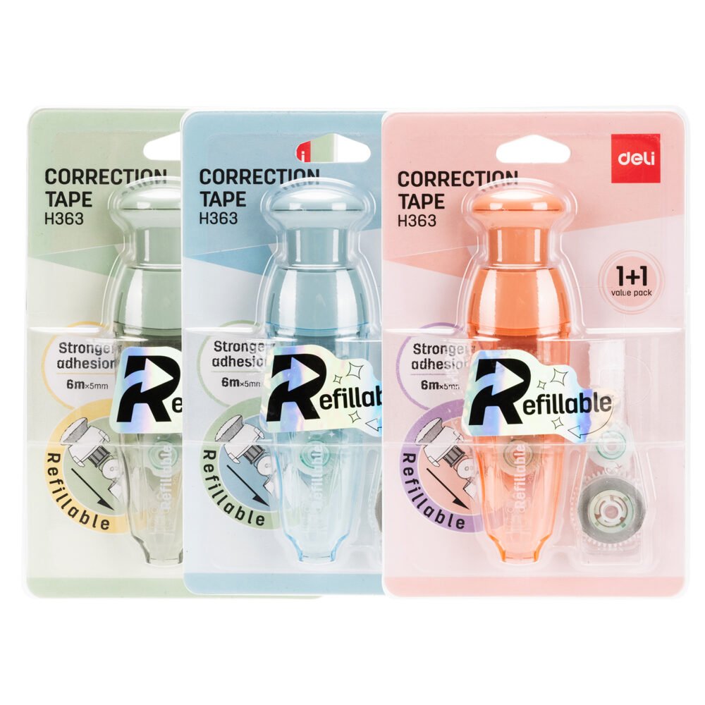 EH363-2 ديلي شريط تصحيح 5مم*6م - رأس كباس - بكرة شريط إضافية قابلة للتبديل - شفاف ملون EH363